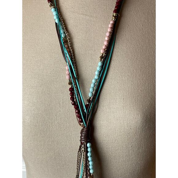 Fashion Jewelry Green Beading Gold Metal Mix Long Necklace NWT - Picture 2 of 6